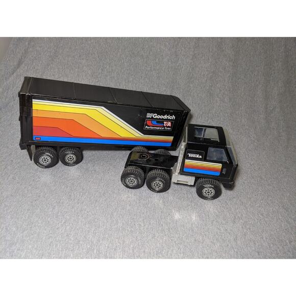Vintage Tonka Black Semi Truck & Trailer BF Goodrich T/A Tires 1970’s 21 " USA - Picture 3 of 12